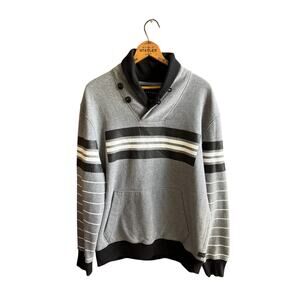 NEW Sean John Colorblock Shawl Collar Knit Gray Sweatshirt Sweater Size XL VTG.